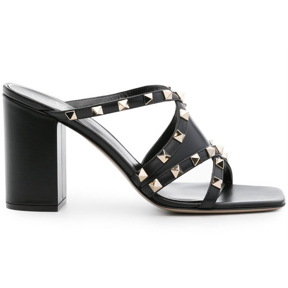 Valentino Rockstud Crisscross Leather Black Strappy Pump Block Heel Sandal 40 - Picture 1 of 14